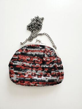 Place Sequin Evening Clutch in Red, Black & White